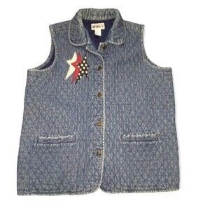 Vintage Haik’s Americana Quilted Denim Vest Sz XL Patriotic American Flag